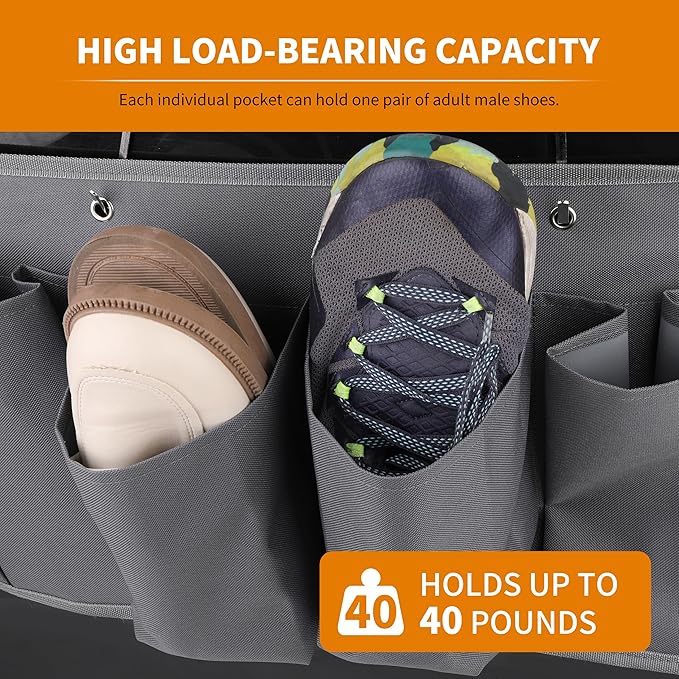 RV Shoe Pockets 6 Large Pockets Heavy Hanging Bedside Storage Organizer with Sturdy Hooks for Shoes, Toys and Tools