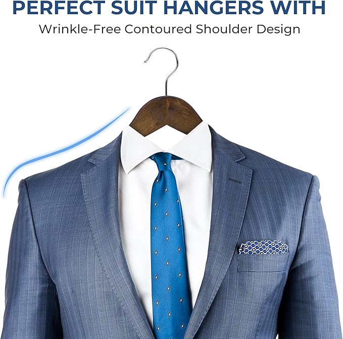 JS Hanger Wooden Coat Hangers, 20 Pack High Grade Wood Suit Hangers with Non Slip Pant Bar - Extra Smooth and Splinter Free Retro Finish