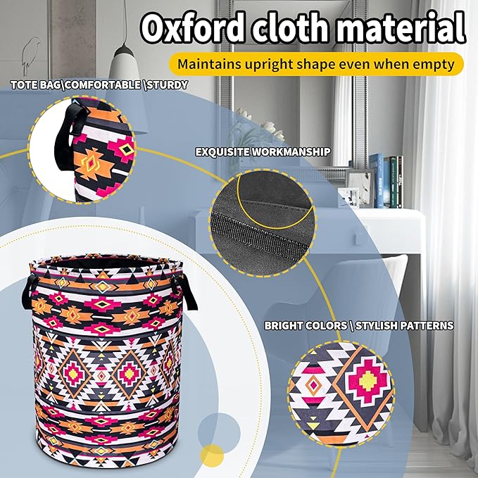 Ethnic Tribal Geometric Pattern Laundry Basket Foldable Oxford Cloth Funny Tote Bag Laundry Hamper Clothes Storage Bucket Toy Organizer For Bathroom/Laundry Storage/Bedroom 18.9x16.5 Inch