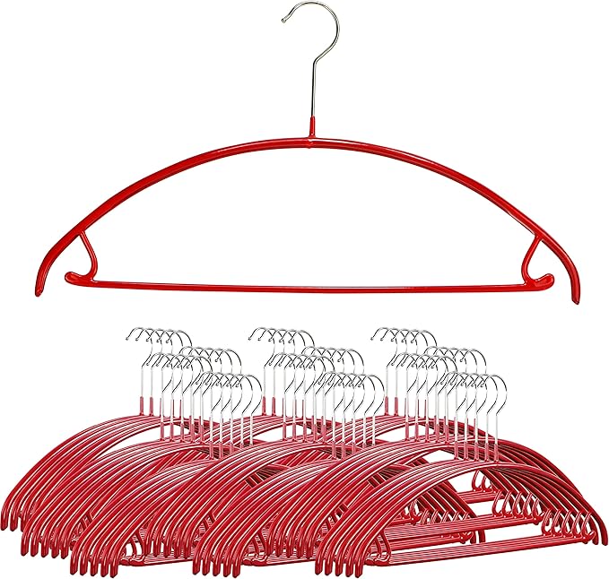 Mawa by Reston Lloyd Non Slip Metal Clothing Hanger, Smooth Shoulder Support with Skirt Hooks/Pant Bar, Model 42-U, Red, Pack of 100