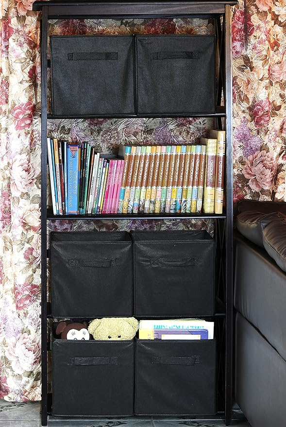 Simple Houseware Foldable Cube Storage Bins, 11-Inch Black, 6-Pack Fabric Cubes Organizer for Closet or Shelves