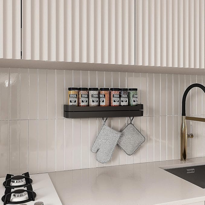 Wall Coat Rack with Floating Shelf – Modern Design in Black Metal – Coat Rack Entrance, Hallway, Bathroom or Bedroom – Bathroom Wall Shelf without Drilling or Screwing – Kitchen Wall Shelves