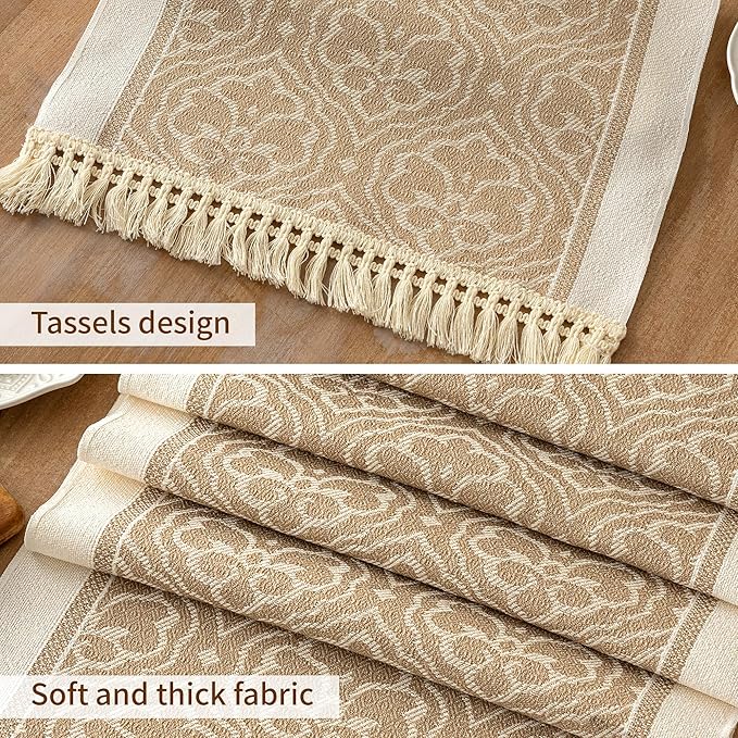 Table Runners 63 Inches,Waterproof Boho Table Runner with Tassel Fringe,Table Runner for Party Coffee Table
