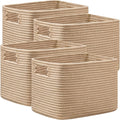 UBBCARE 4 Pack Storage Baskets for Organizing, Shelf Baskets with Handles, Woven Storage Baskets for Bookcase/Cube Shelf/Closet, 14.5"L x 9.8"W x 9"H, Brown