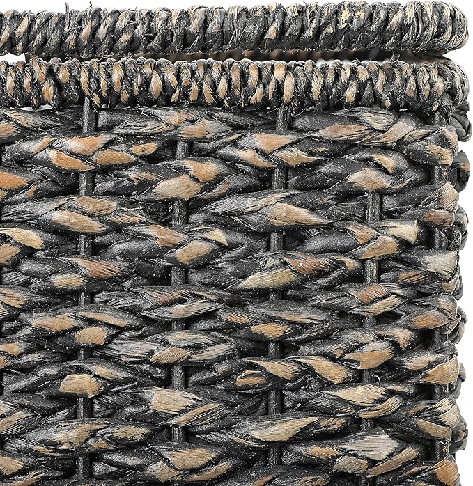 Creative Co-Op Woven Bankuan Rope Stair Basket with Handles, Black
