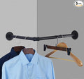 AddGrace Industrial Pipe Garment Rack Iron Wall Mounted Right Angle Corner Clothing Rack with Screws DIY Home Storage Display (Black) 18.1"