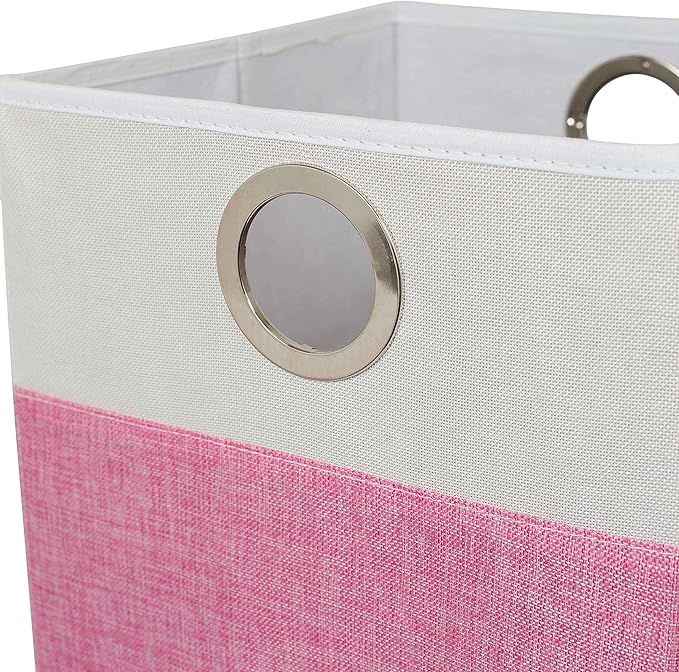 BIRDROCK HOME Folding Cloth Laundry Hamper with Handles | Dirty Clothes Sorter | Easy Storage | Collapsible | Pink and White