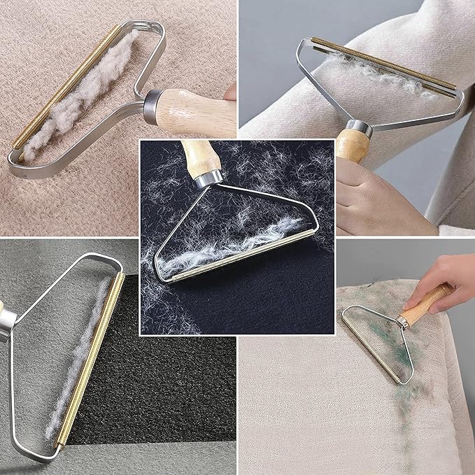 Pet Hair Removers 2 Pack Reusable Metal Lint Remover Tool – Durable Pet Hair Remover Tool with Wooden Handle | Portable Fabric Shaver Fuzz Cleaner for Clothes, Carpet & Furniture, Couch