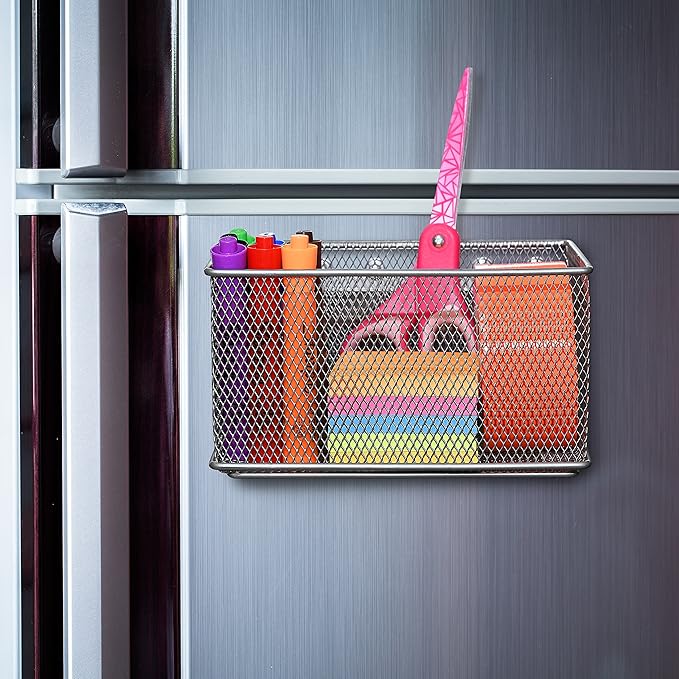 YBM HOME Wire Mesh Magnetic Storage Basket, Trash Caddy, Container, Desk Tray, Office Supply Organizer Silver for Refrigerator/Microwave Oven or Magnetic Surface in Kitchen or Office (1, Medium)