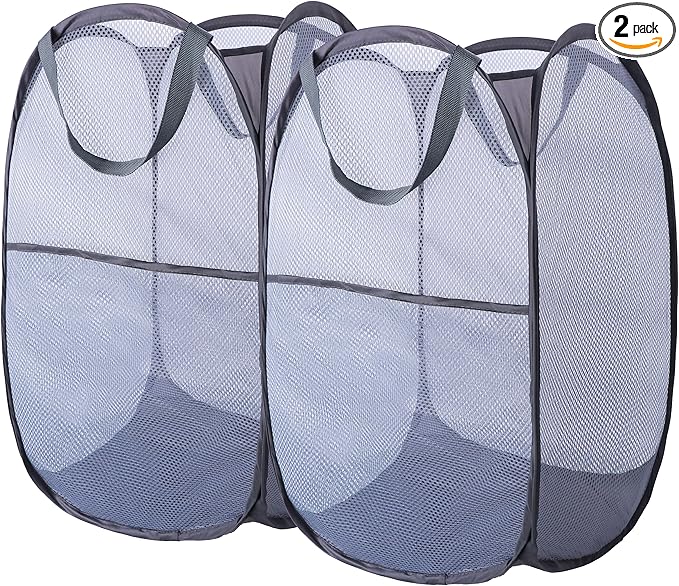 Foldable Mesh Popup Laundry Hamper,Laundry Basket Easy to Open and Fold for Dorm,Travel, College Dorms, and More (2 dark gray)