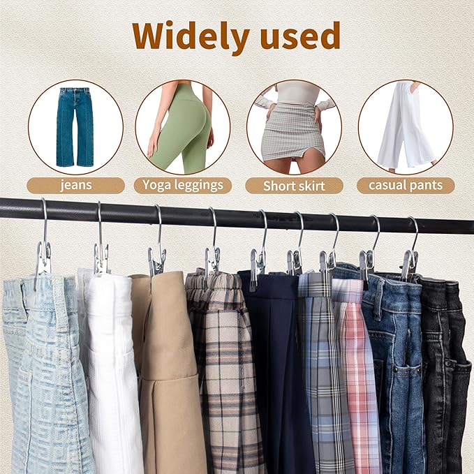 Legging Organizer for Closet,Pants Hangers Space Saving,20 Pack,Metal Yoga Pants Hangers with Clips and Soft Rubber Coated Sleeve.Space Saving Hanger Closet Organizers and Storage