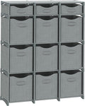 12 Cube Storage Organizer With Bins Included - Closet Storage With 12 Storage Bins - Easy To Assemble Storage Unit With Drawers - Closet Organization For Clothes, Bedroom, Nursery, & Toys (Grey)