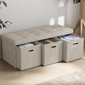 Ornavo Home Storage Ottoman with 3 Drawers, 40 Inches Long Foldable Tufted Linen Large Bench Ottoman with Storage, Foot Rest Stool Seat, for Living Room, Bedroom, Entryway, Beige
