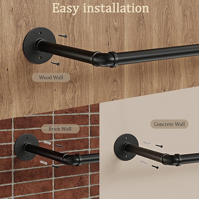 Wall Mounted Clothes Rack, Industrial Pipe Clothing Rack 28 Inch Black, Wall Clothes Hanger for Bedroom, Cloakroom, Closet, Hallway, Boutique Display, Drying Racks Wall-Mount for Laundry